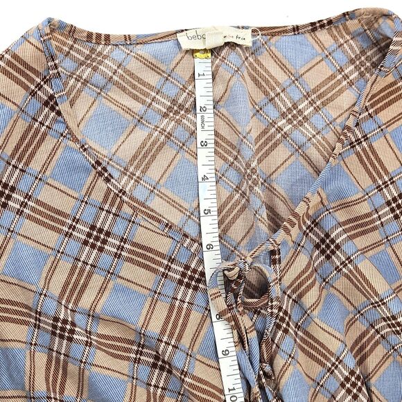 Bebop Plaid Prairie Ruffle Baby Doll Mini Dress Pullover Brown Blue Plaid Med Jr - Picture 7 of 10